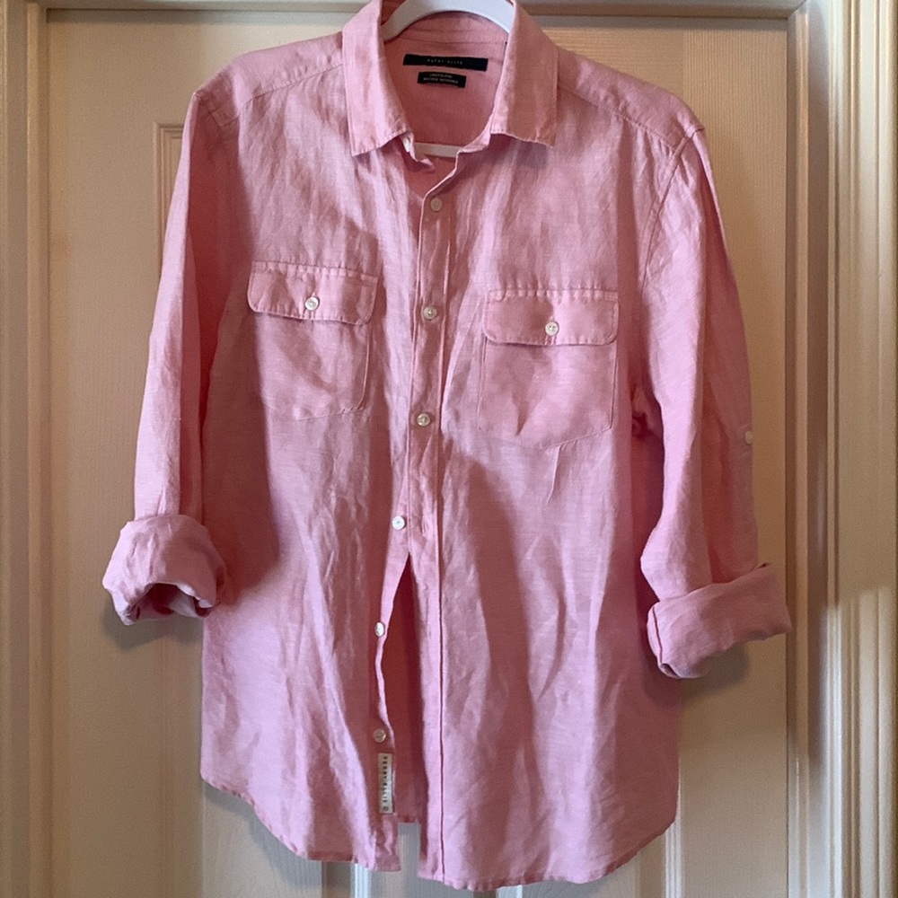 Pink Linen Blend Button Down